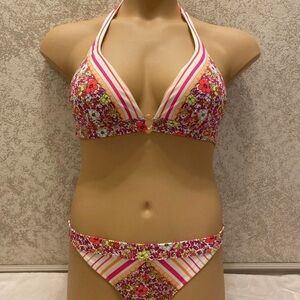 Victoria's Secret Multicolor Neon Floral and Striped Bikini